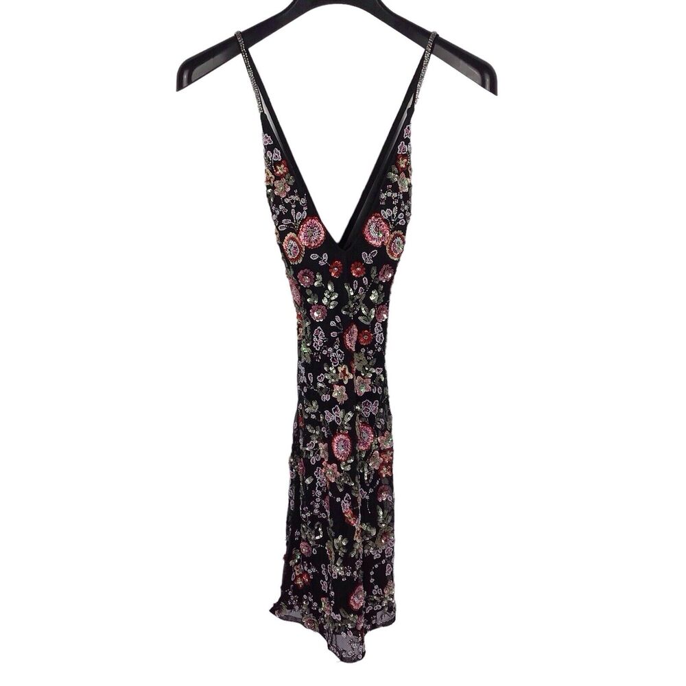 Primavera Beaded Couture Short Black Floral Dress Homecoming Mini Fits Like XS